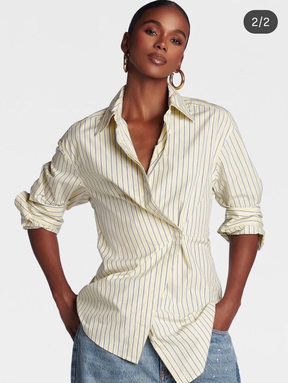 KBB by KAHLANA Women Long Sleeve Button-Down 'The Wrap Shirt' - Yellow